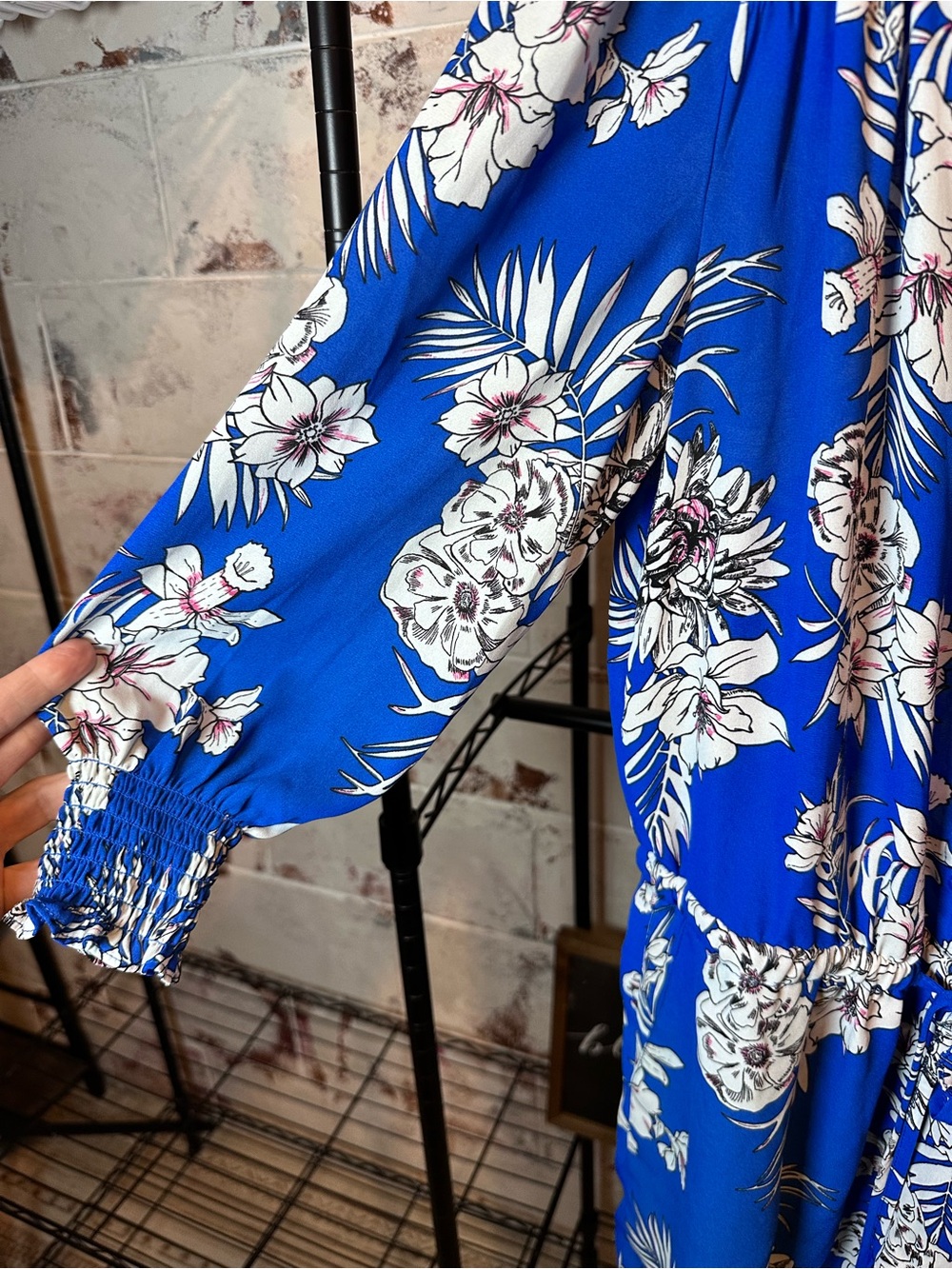 Fleur Bleue Floral Shirred Waist Blue Women's Romper - Picture 3 of 9
